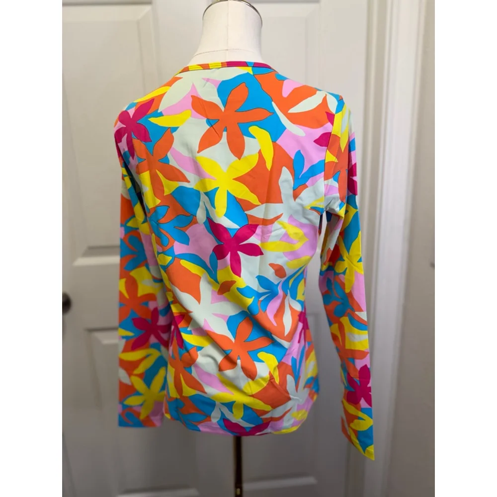 Lands’ End Turquoise Multi Floral Rash Guard Swim Shirt S NWT - Picture 3 of 5